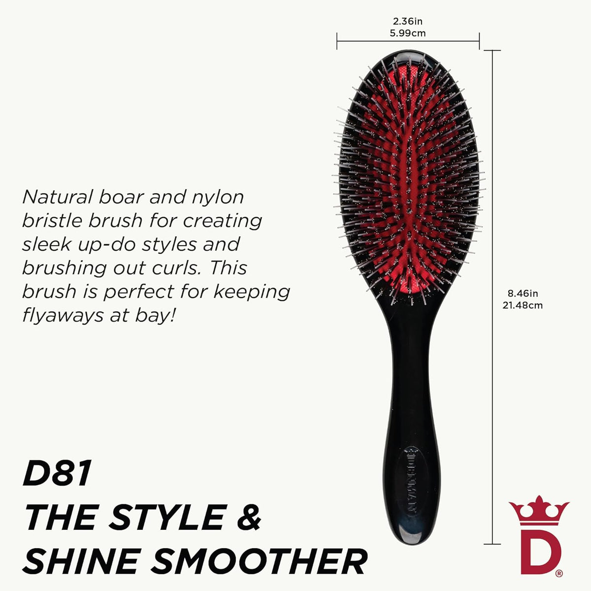 Denman Nylon And Boar Bristle Cushion Brush - D81M