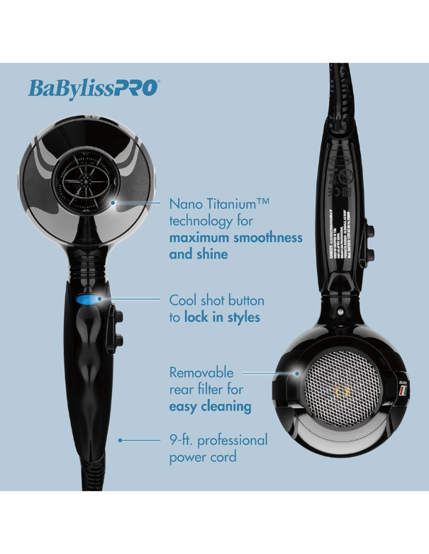 Sèche-cheveux BaByliss PRO Portofino Ionic Nano Titanium - BABNT6610NC
