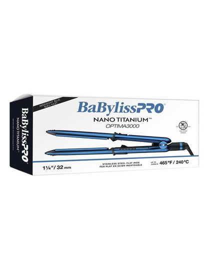 BabylissPro Nano Titanium Optima Stainless Steel Flat Iron Midnight Blue 1-1-4