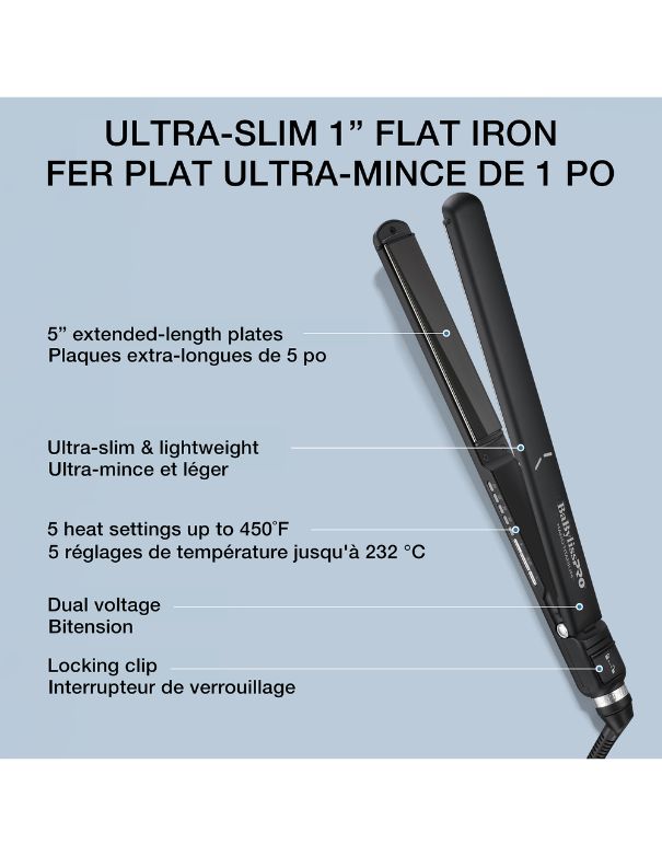 BaBylissPRO Nano Titanium Ultra Slim Flat Iron 1inch - Black