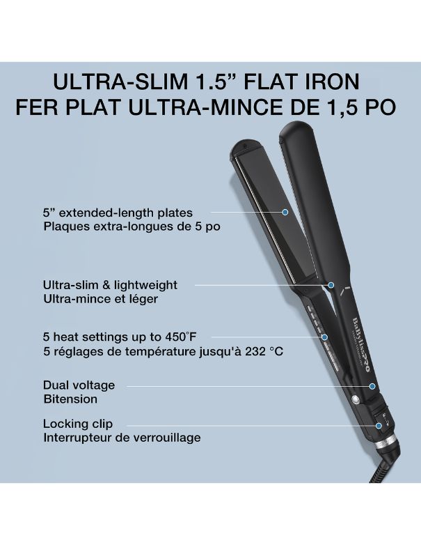 BaBylissPRO Nano Titanium Ultra Slim Flat Iron 1-1/2 - Black
