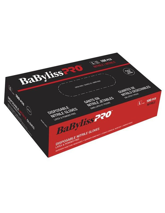 BabylissPro Disposable Nitrile Gloves Large Black