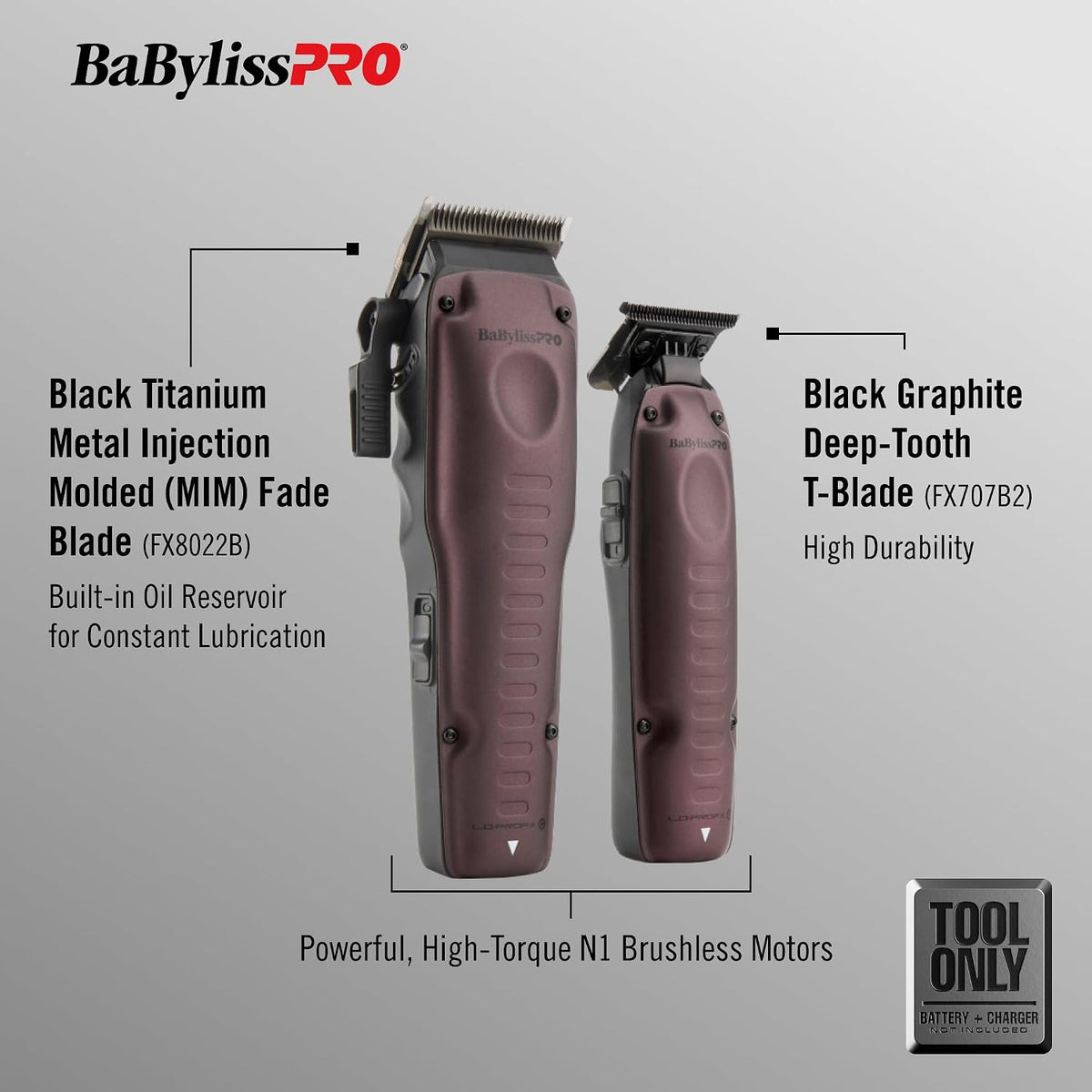 BabylissPro FXONE Lo-ProFX Purple Clipper & Trimmer Duo (Battery & Charger NOT included)