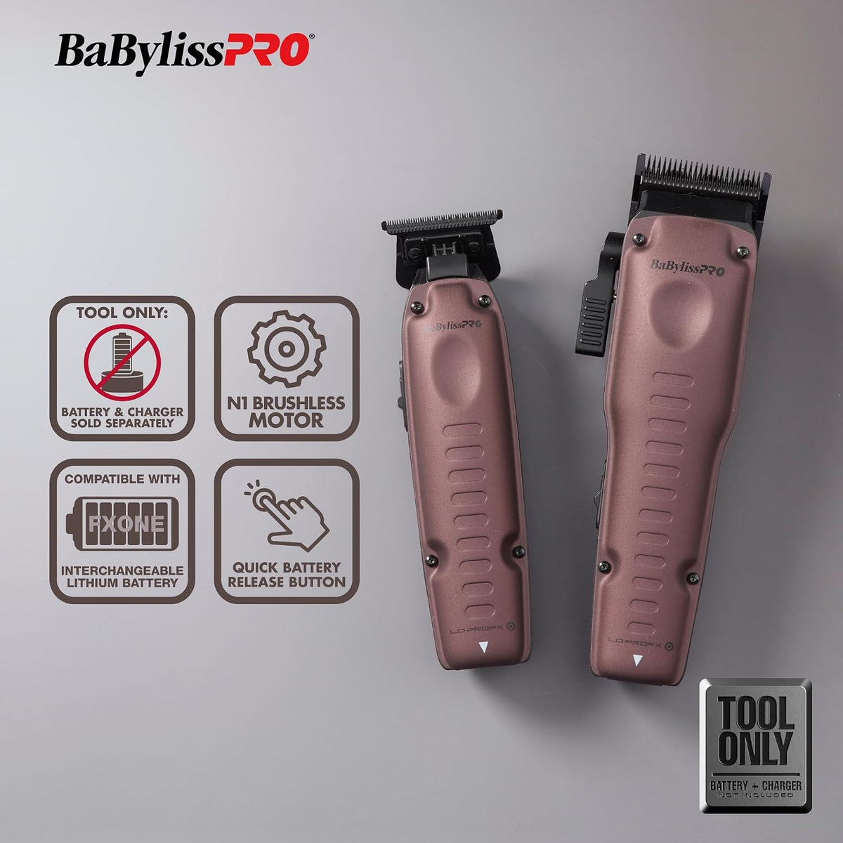 BabylissPro FXONE Lo-ProFX Purple Clipper & Trimmer Duo (Battery & Charger NOT included)