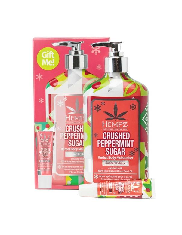 Hempz Crushed Peppermint Sugar Herbal Body Moisturizer Lip Balm Gift Set