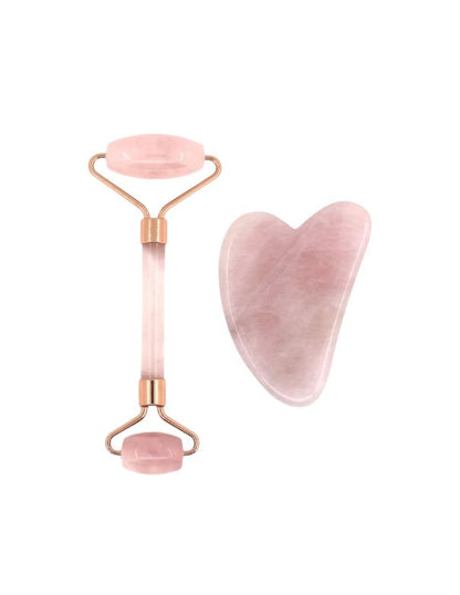 Relaxus Rose Quartz Facial Roller & Gua Sha Set