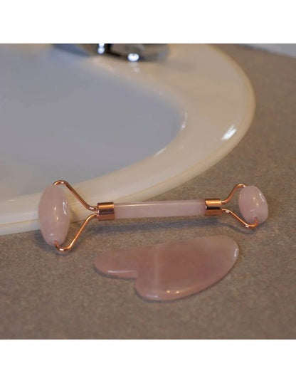 Relaxus Rose Quartz Facial Roller & Gua Sha Set